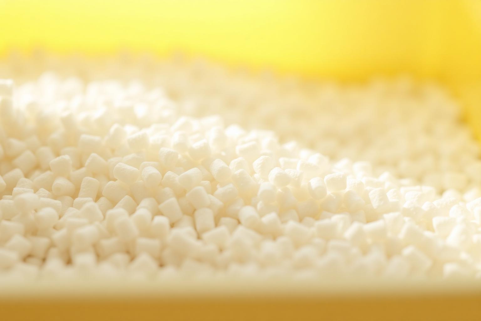 Crystal litter absorbs 5x more moisture than clay, neutralizing odor faster Macro close up of clean white silica crystal cat litter pellets used in the PetSafe ScoopFree Crystal Pro